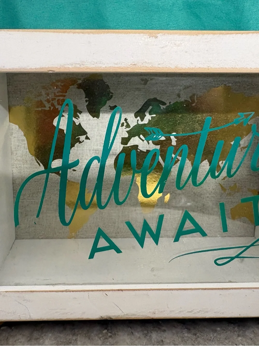 Adventure Awaits Turquoise & Gold Decorative Shadow Box - Unbranded